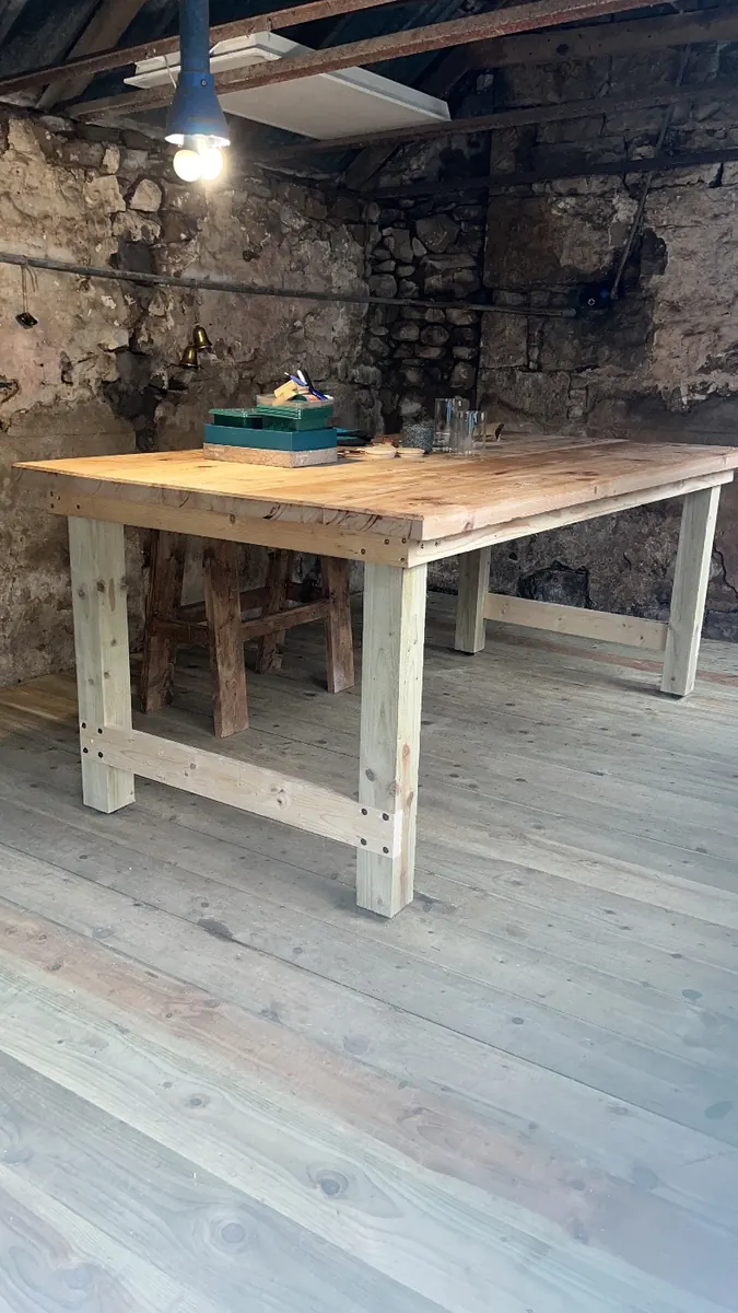 A new wooden worktable on the pale wood floor